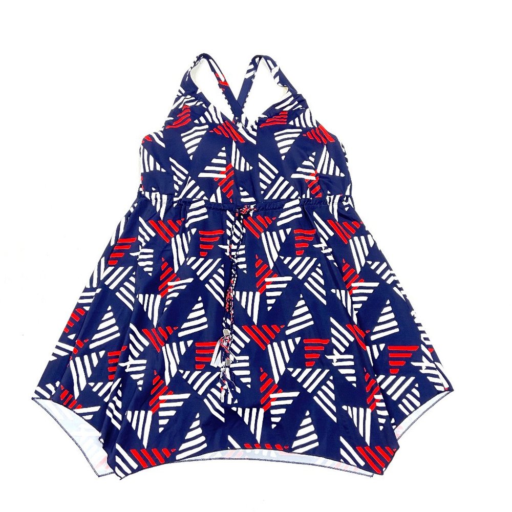 Denim & Co. V Neck Handkerchief Hem Swim Dress swimsuit